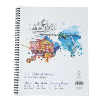 3-in-1 Mixed Media Sketch Book 9in x 12in
