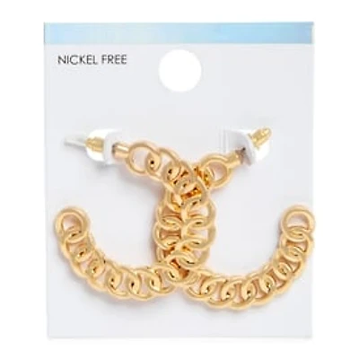Gold Chain Open Hoop Nickel-Free Earrings
