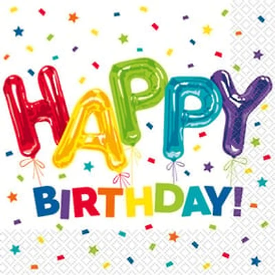 Happy Birthday Rainbow Balloon Napkins 16-Count