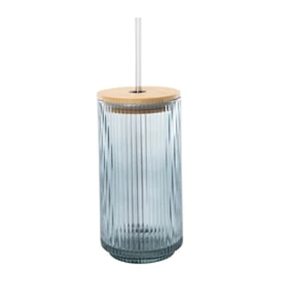 Ribbed Glass Tumbler With Bamboo Lid 20oz