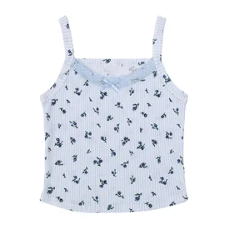 Juniors Floral Rib Tank Top