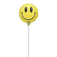 Happy Face Pre-Inflated Stick Balloon 9in