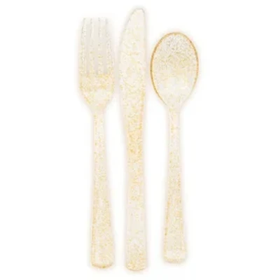 Gold Glitter Plastic Cutlery 18-Count Set