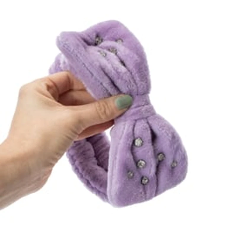 Rhinestone Plush Headband - Purple