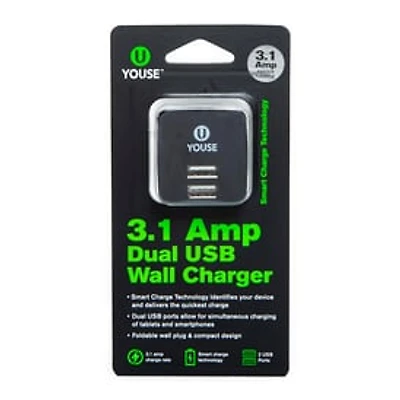 Smart Charge Dual USB Wall Charger 3.1 Amp