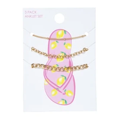 Gold Chain Anklets 3-Count