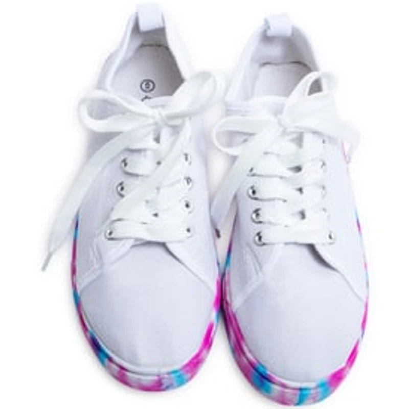 Ladies White Sneakers w/ Tie-Dye Sole