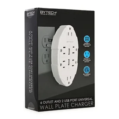 6 Outlet & 2 USB Port Universal Wall Plate Charger