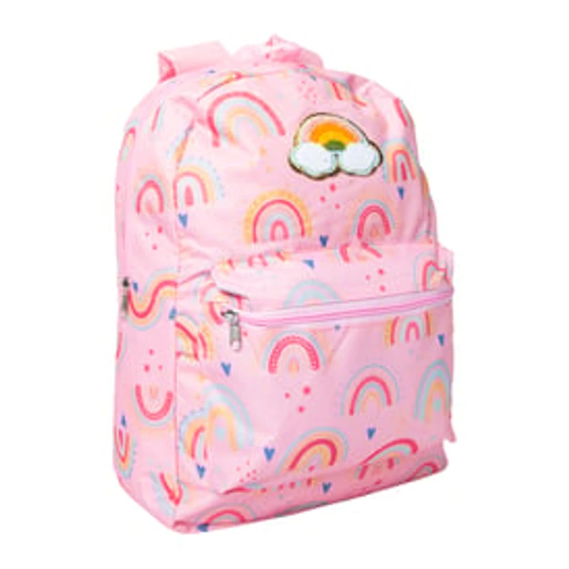 Printed Backpack With Fuzzy Patch 16in