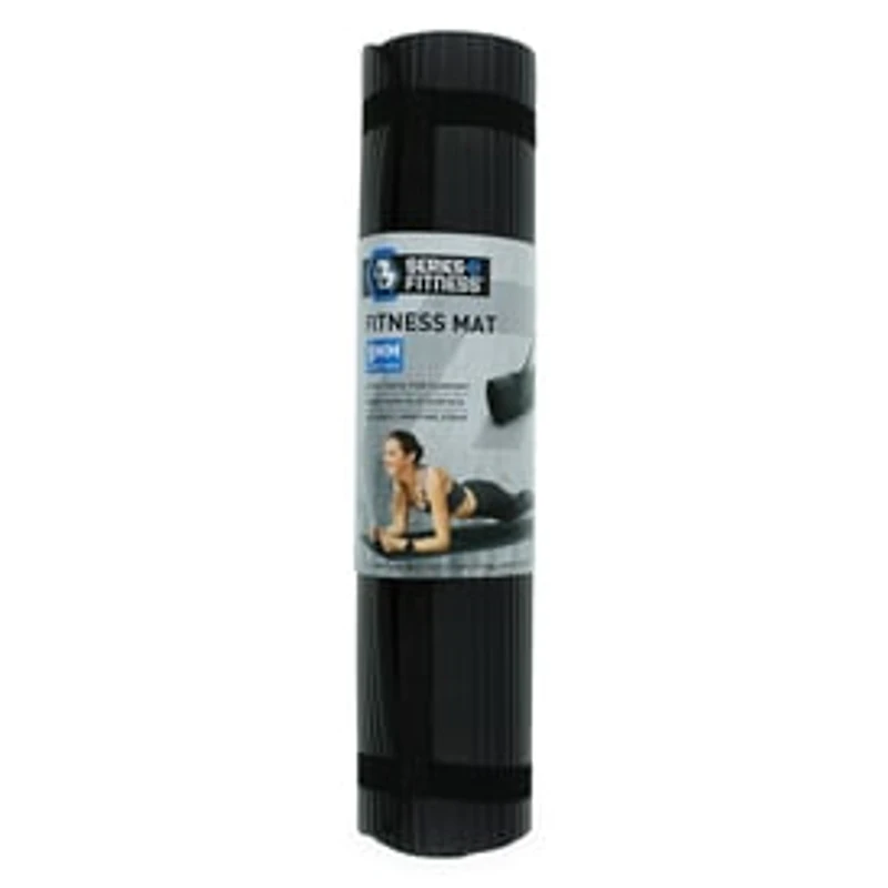 Series-8 Fitness™ Extra Thick Black Yoga Mat With Carrying Strap 68in x 24in x 0.3in
