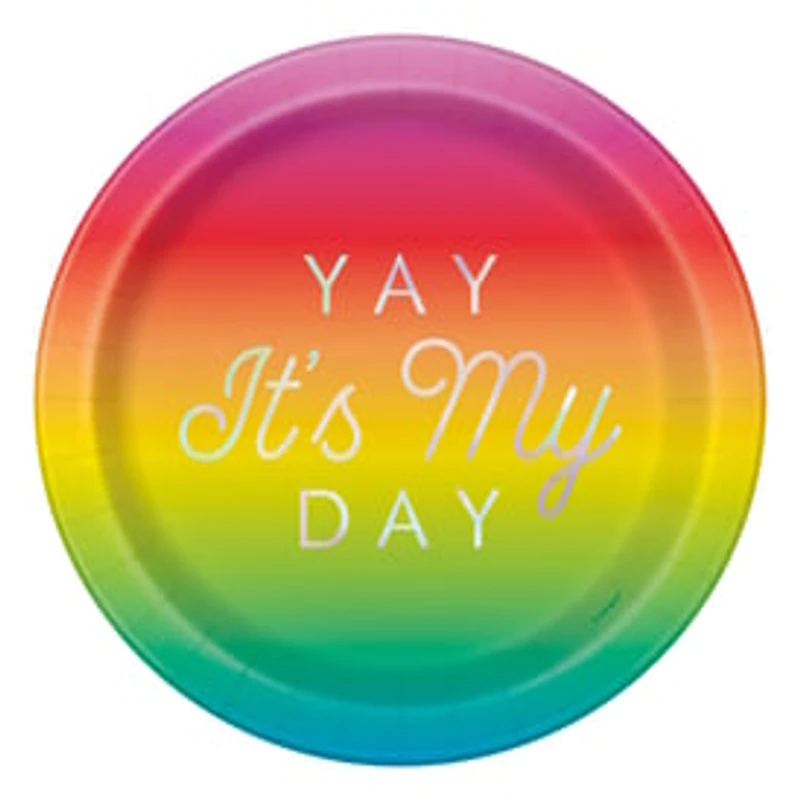 9in Rainbow 'Yay It's My Day' Party Paper Plates 8-Count