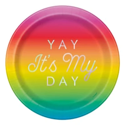 9in Rainbow 'Yay It's My Day' Party Paper Plates 8-Count