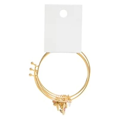 Gold Heart Bangle Charm Bracelet Set