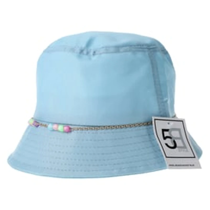 Blue Bucket Hat With Beaded Trim