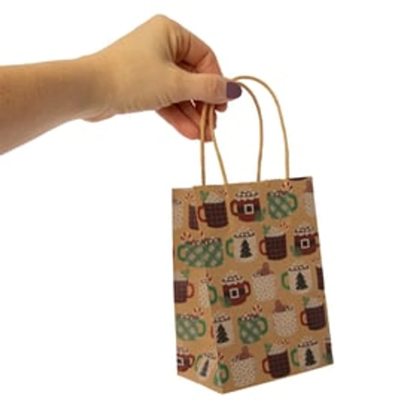 6-Pack Small Holiday Kraft Gift Bags 4.5in x 6.5in