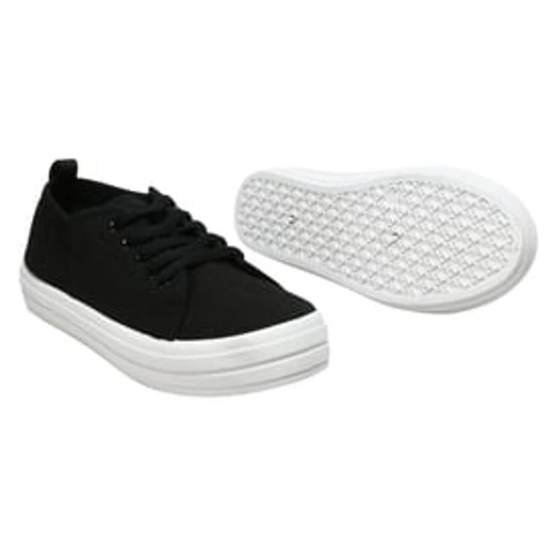 Ladies Black Tonal Lace-Up Sneakers