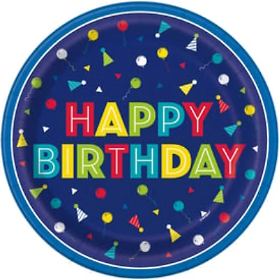9in Paper Plates 8-Count - Blue Birthday