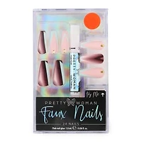 Pretty Woman Faux Nails 24-Piece Set With Nail Glue - Modern Pink/Brown/Teal
