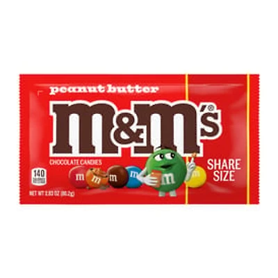 M&M'S Peanut Butter Milk Chocolate Candy, Share Size, 2.83 oz Bag
