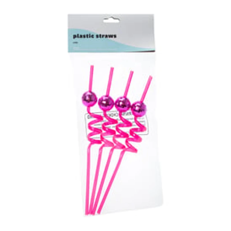 Pink Disco Plastic Straws 4-Count