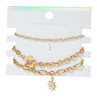 Daisy Charm 3-Piece Gold Bracelets Set