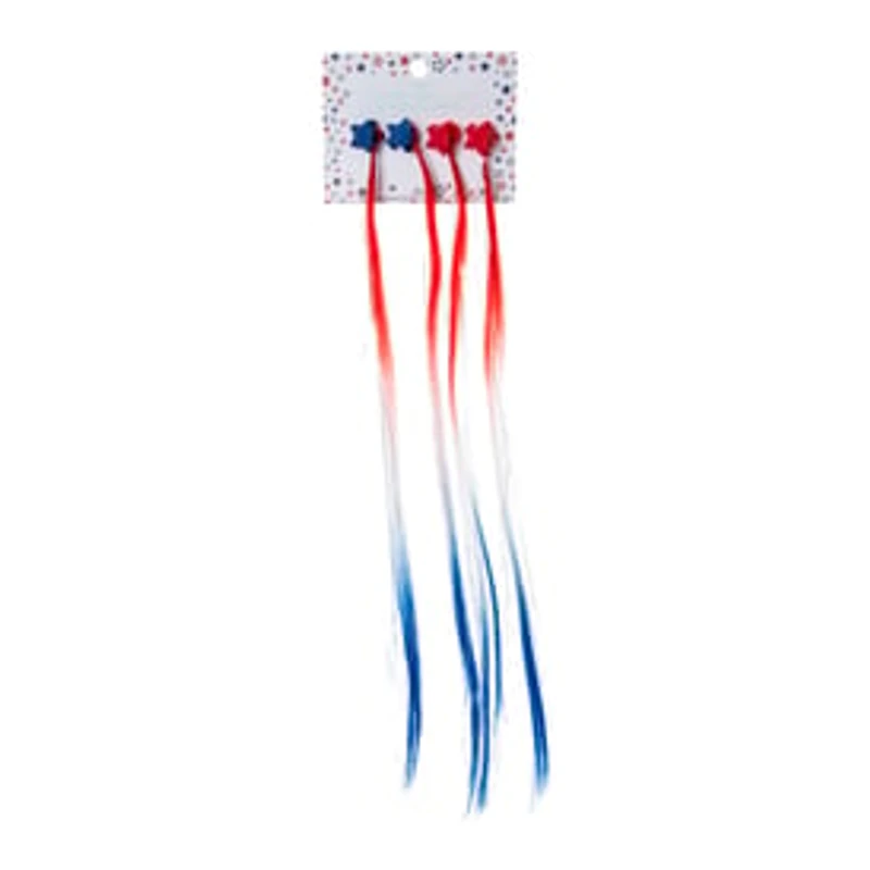Americana Claw Clips With Faux Hair & Tinsel Extensions 4-Count
