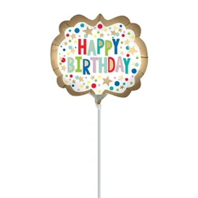 14in Happy Birthday Confetti Stick Balloon