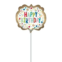 14in Happy Birthday Confetti Stick Balloon