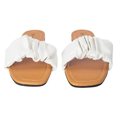 Ladies Scrunch Strap White Slide Sandals