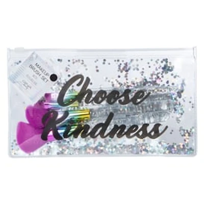 Makeup Brushes & Travel Bag 5-Piece Set - Choose Kindness