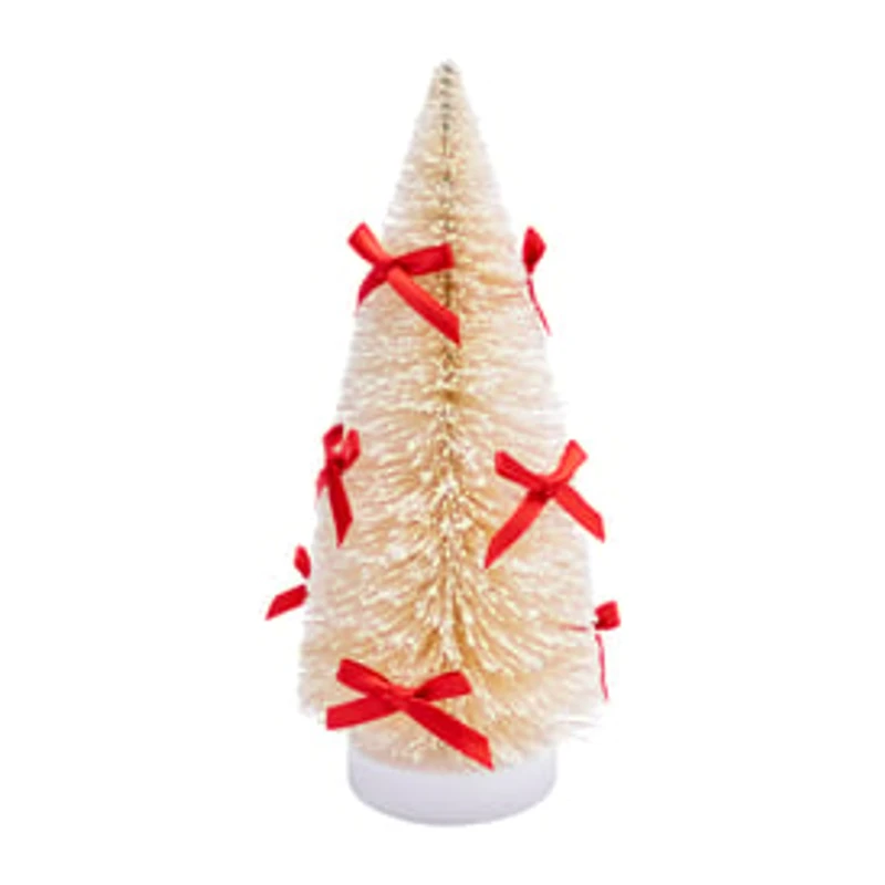 Christmas Brush Trees W/ Bows Décor