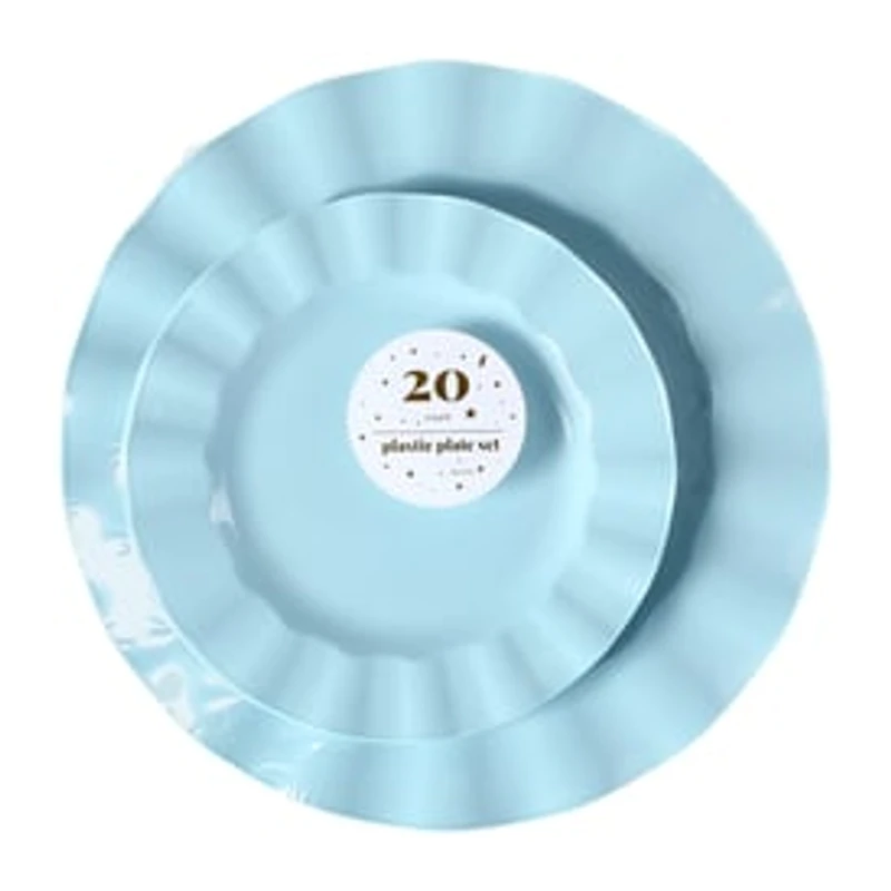 Blue Plastic Plate Set 20-Pack