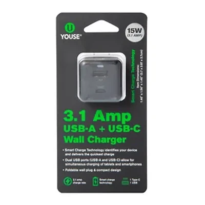 USB & USB-C Dual Wall Charger 3.1 Amp