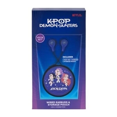 KPop Demon Hunters Wired Earbuds & Storage Pouch Value Set
