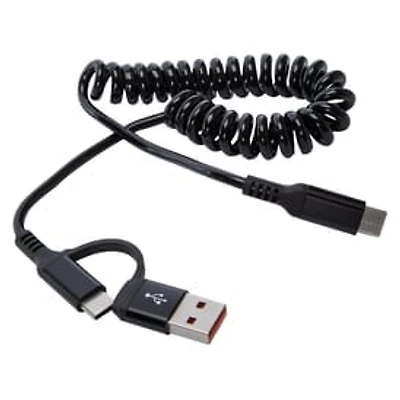 4ft USB-C Coiled Cable With USB-A Adapter 20W