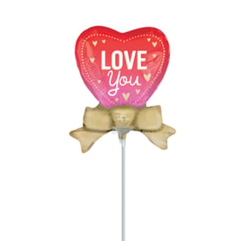 Love You Heart Pre-Inflated Stick Balloon 14in