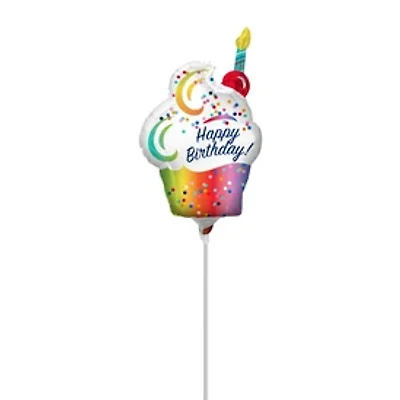 14in Happy Birthday Cupcake Stick Balloon