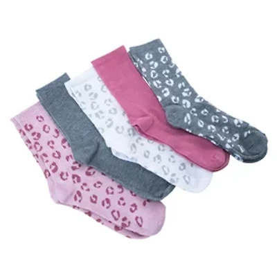 Ladies Leopard Crew Socks 5-Pack