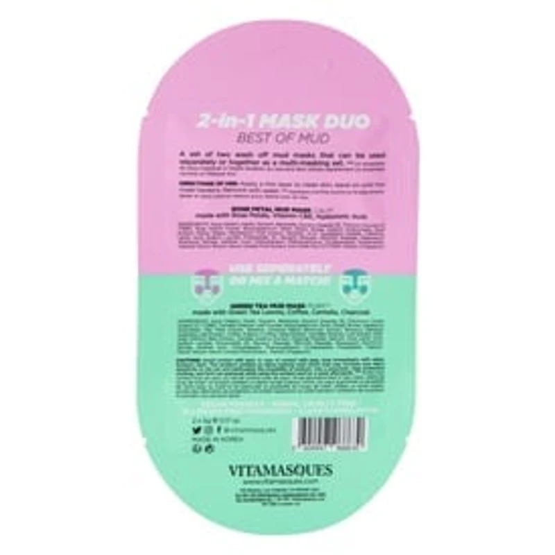 Vitamasques 2-in-1 Rose Petal Mud & Green Tea Mud Mask Duo