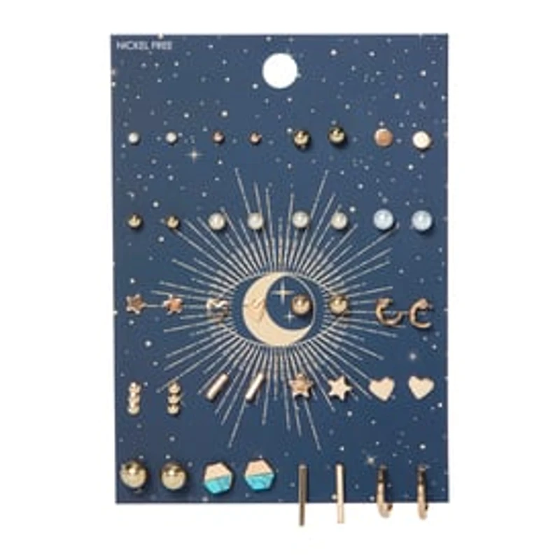 Evil Eye & Stars 20-Pair Silver Earrings Set