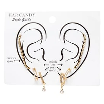 Rhinestone & Gold Huggie Earrings Set