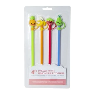 4-Count Reusable Straws With Removable Toppers