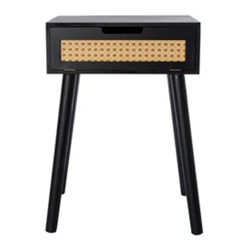Wooden Side Table With Rattan Cane Accent 20in x 13.58in