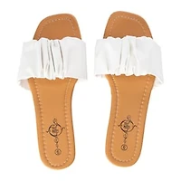 Ladies Scrunch Strap White Slide Sandals