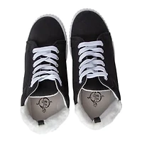 Ladies Black & White Sneakers With Faux Fur Trim