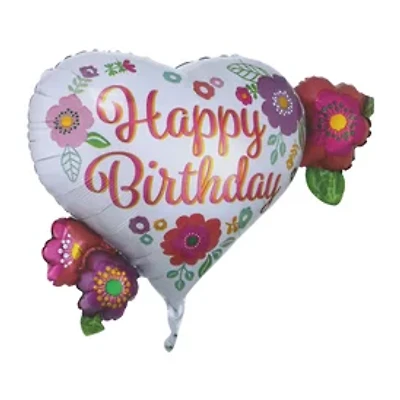 INFLATED Happy Birthday Floral Foil Heart Balloon 27in