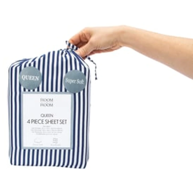 Queen Size 4-Piece Sheet Set - Navy Stripe