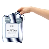 Queen Size 4-Piece Sheet Set - Navy Stripe