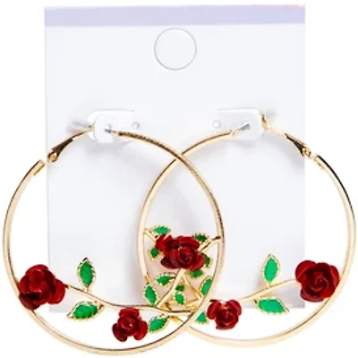 Rose & Vine Gold Hoop Earrings