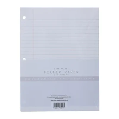 Wide Ruled Filler Paper With 3-Hole Punch, 125 Sheets